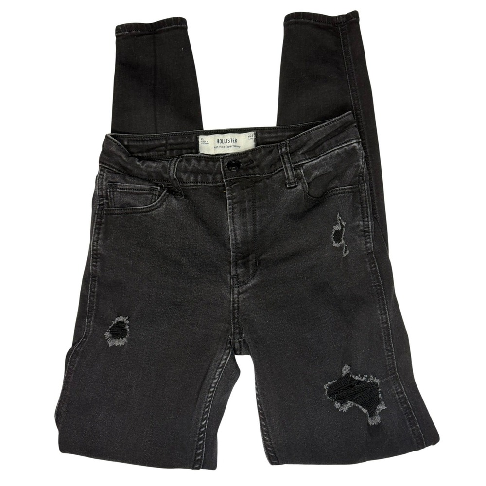 Hollister Super Skinny Jeans Wmn Black High-Rise Distressed Ripped Goth Grunge